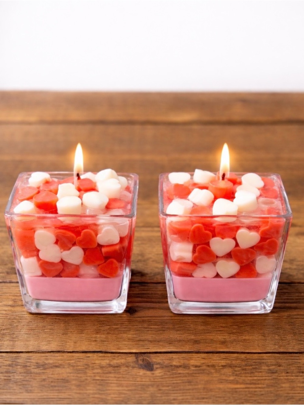 Heart Candy Votive Candle Pair - Pink & White